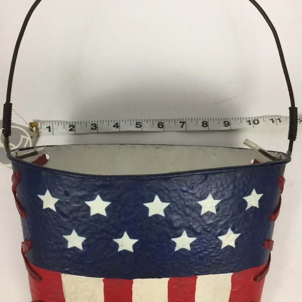 Dept. 56 Painted Flag Hanging Metal Bucket Door Decoration with Flowers New